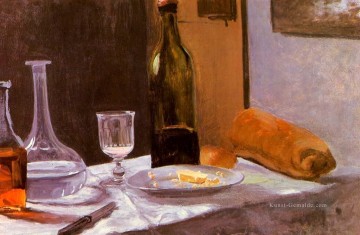Stillleben mit Flasche Karaffe Brot und Wein Claude Monet Ölgemälde